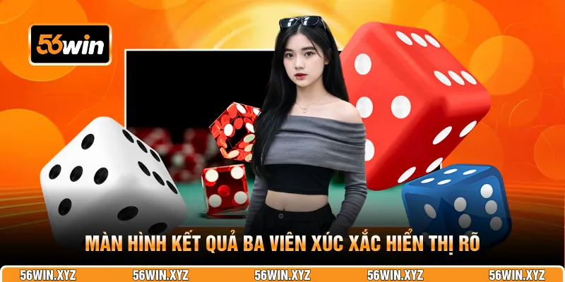 Màn hình kết quả ba viên xúc xắc hiển thị rõ